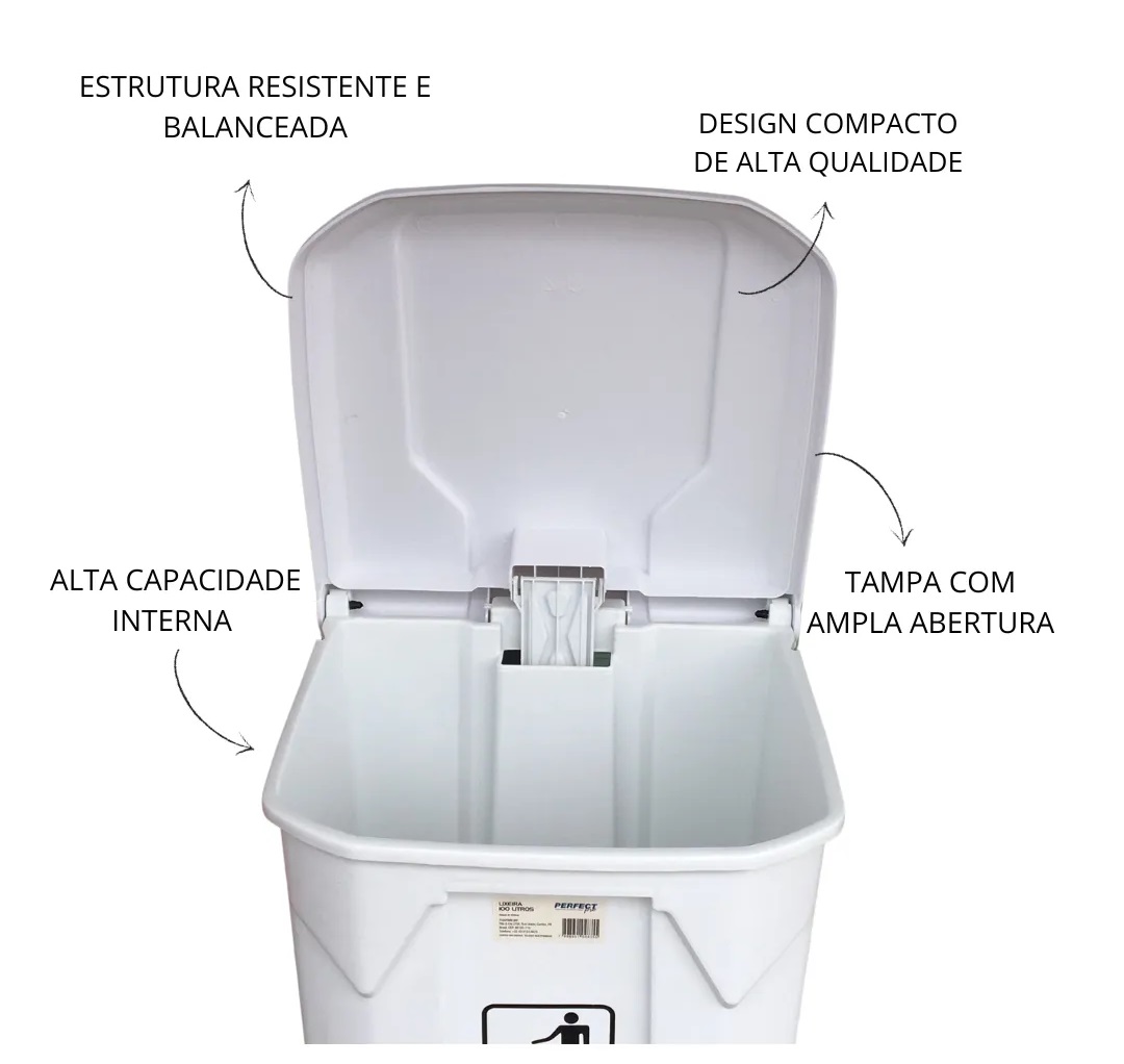 Lixeira com Pedal 100L Branca Perfect - Imagem 3