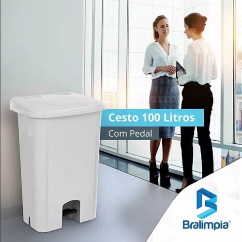 Lixeira com Pedal 100L Branca Bralimpia - Imagem 3
