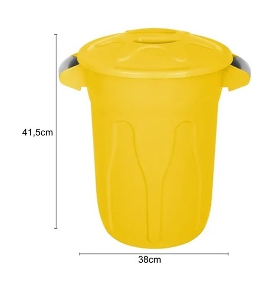 Lixeira Plástica Redonda com Tampa 20L Amarelo JSN - Imagem 2