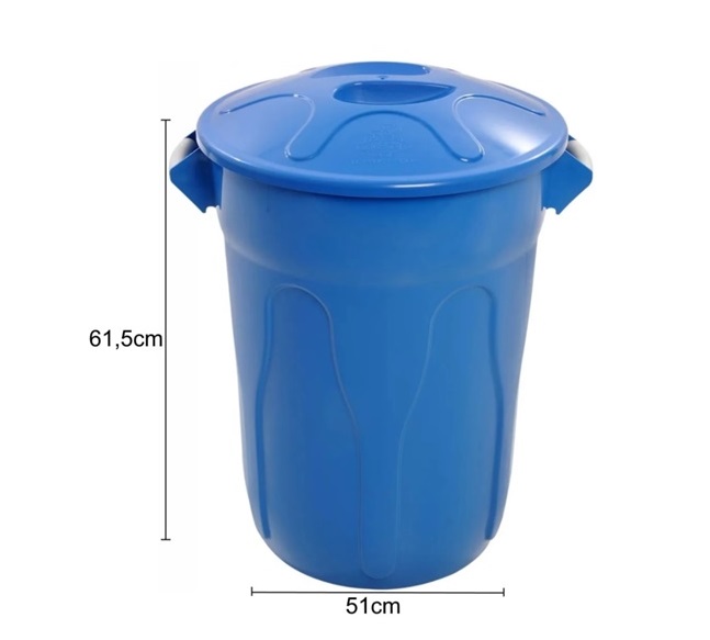 Lixeira Plástica Redonda com Tampa 60L Azul JSN - Imagem 2