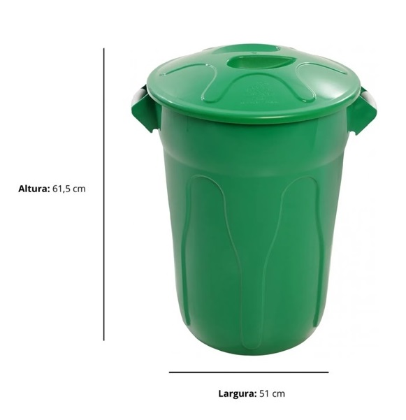 Lixeira Plástica Redonda com Tampa 60L Verde JSN - Imagem 2