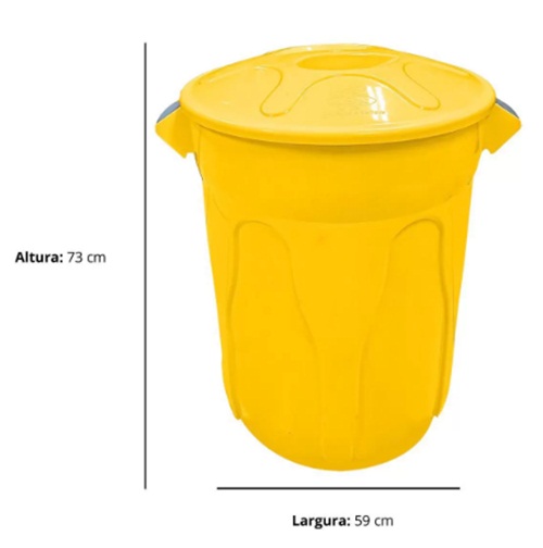 Lixeira Plástica Redonda com Tampa 100L Amarelo JSN - Imagem 2