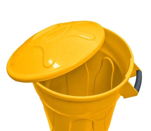 Lixeira Plástica Redonda com Tampa 100L Amarelo JSN - Imagem 3